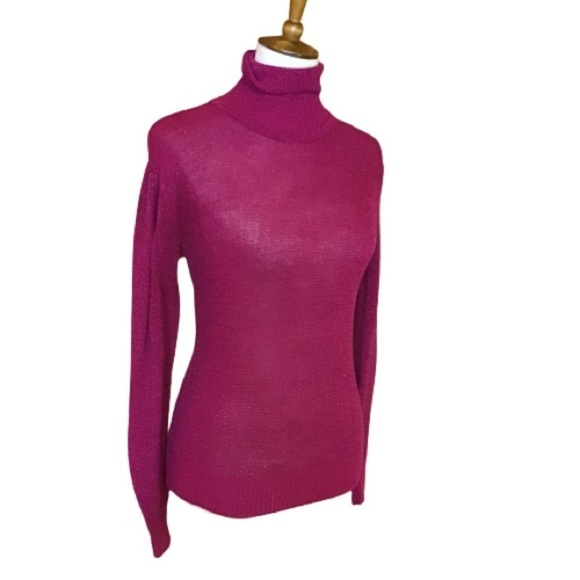 VTG Fuchsia shimmery 80s turtle neck sweater - Picture 1 of 7
